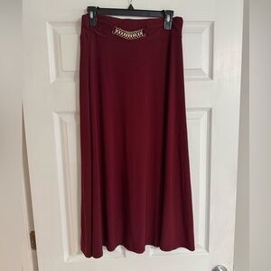 J.M Fleurette Women’s Burgundy Long Skirt With Gold Embellishment